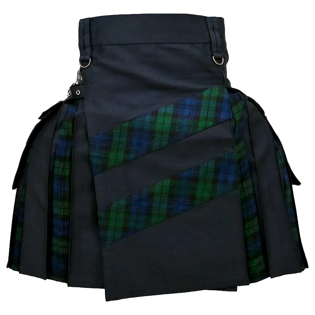 Hybrid kilt with Tartan Black Watch Cross Stripes