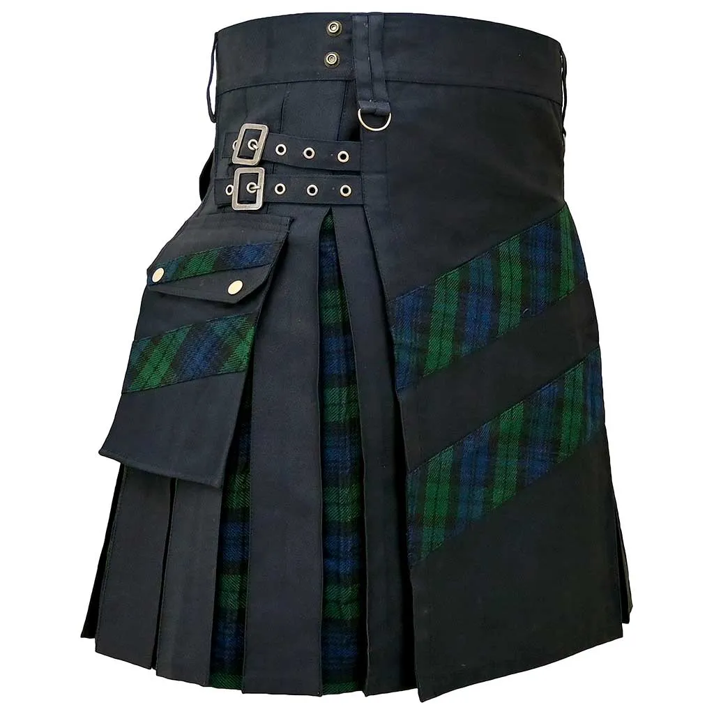 Hybrid kilt with Tartan Black Watch Cross Stripes