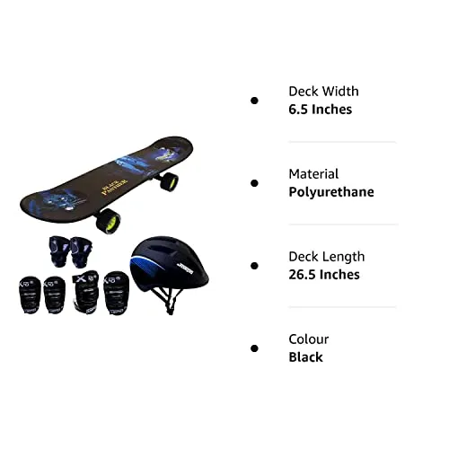 jaspo Fiber Composite Black Panther Fibre Skateboard Combo (26.5 * 6.5") For Age Group 7 Years And Above (Pro)