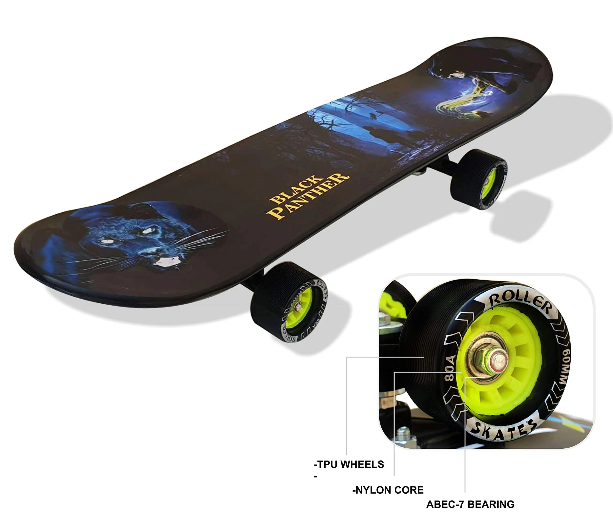 jaspo Fiber Composite Black Panther Fibre Skateboard Combo (26.5 * 6.5") For Age Group 7 Years And Above (Pro)