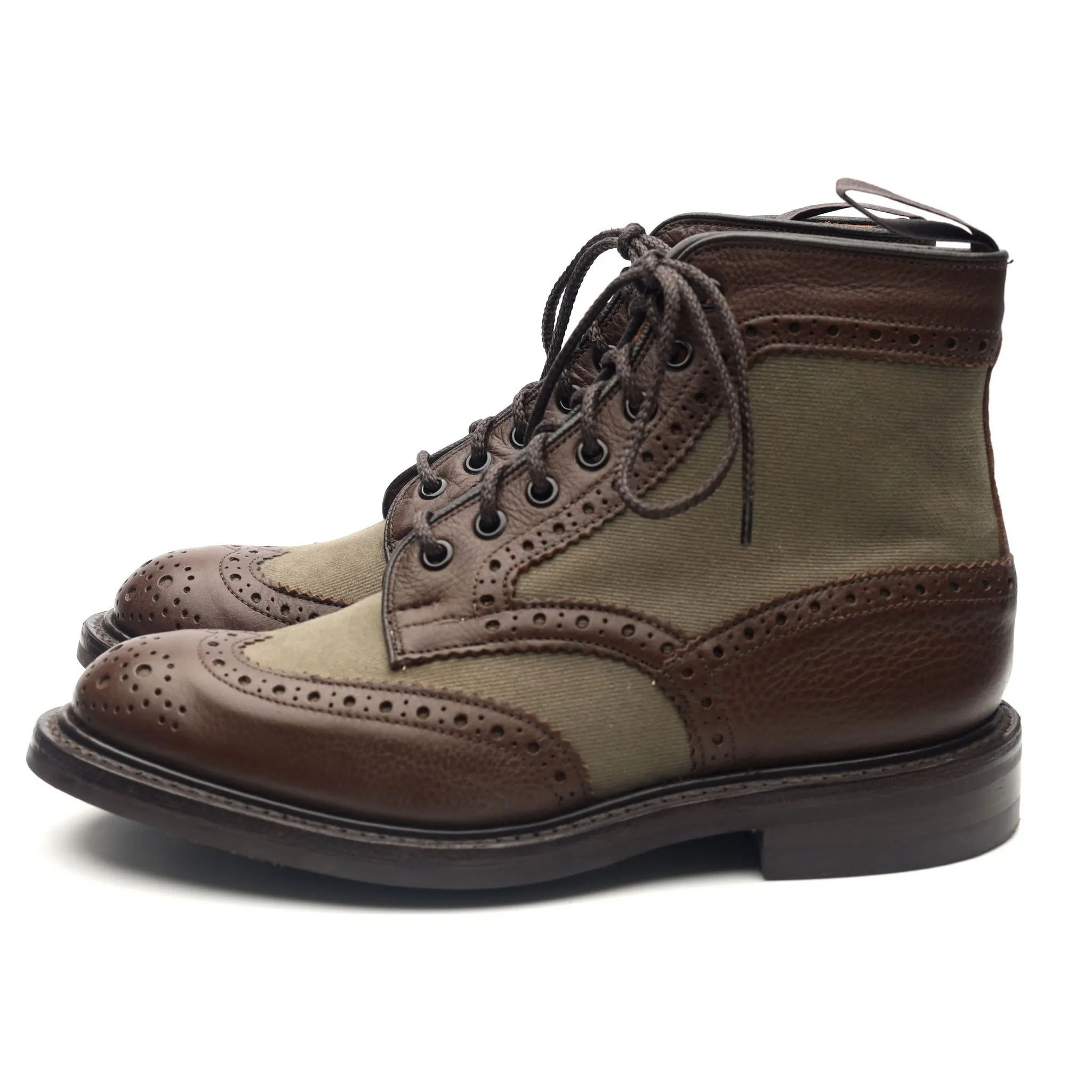 'Kelmscott' Brown Green Leather Brogue Boots UK 6.5