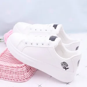 Korean Style Rose Embroidered Flat Bottom Sneakers