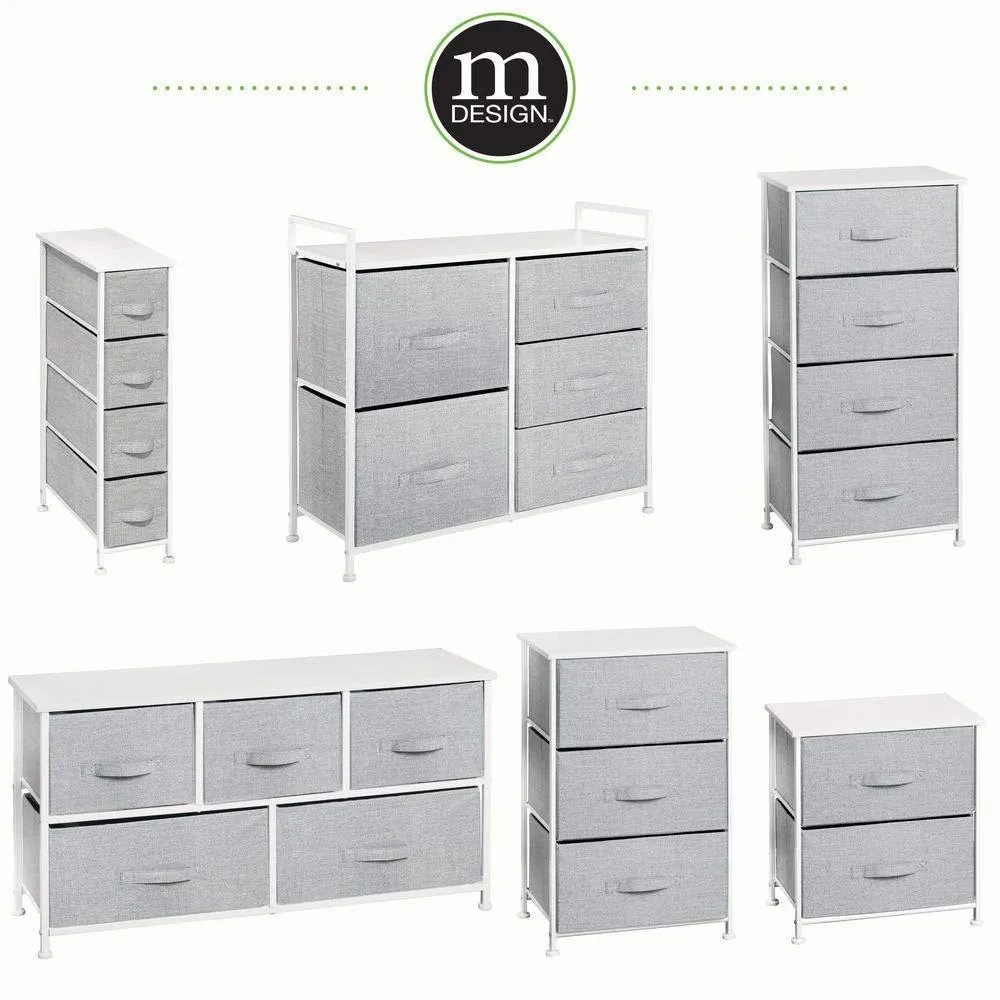 mDesign Extra Wide Dresser Storage Tower - Sturdy Steel Frame, Wood Top, Easy Pull Fabric Bins - Organizer Unit for Bedroom, Hallway, Entryway, Closets - Textured Print - 5 Drawers - Gray/White