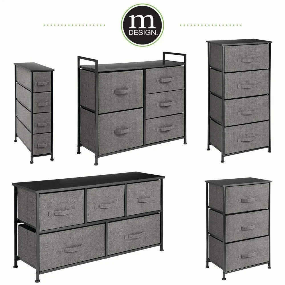 mDesign Vertical Dresser Storage Tower - Sturdy Steel Frame, Wood Top, Easy Pull Fabric Bins - Organizer Unit for Bedroom, Hallway, Entryway, Closets - Textured Print - 3 Drawers, Charcoal Gray/Black