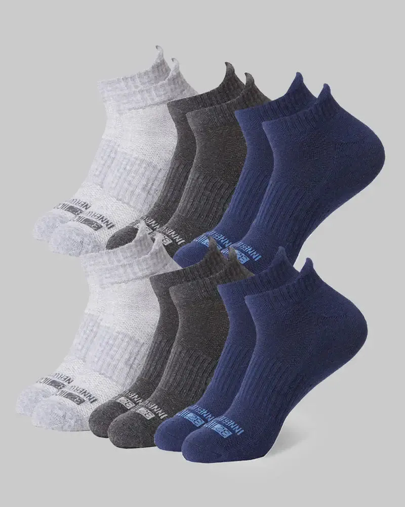 Men's Cool Comfort Ankle Running Sock, 6-Pack - Grey/Black/Navy