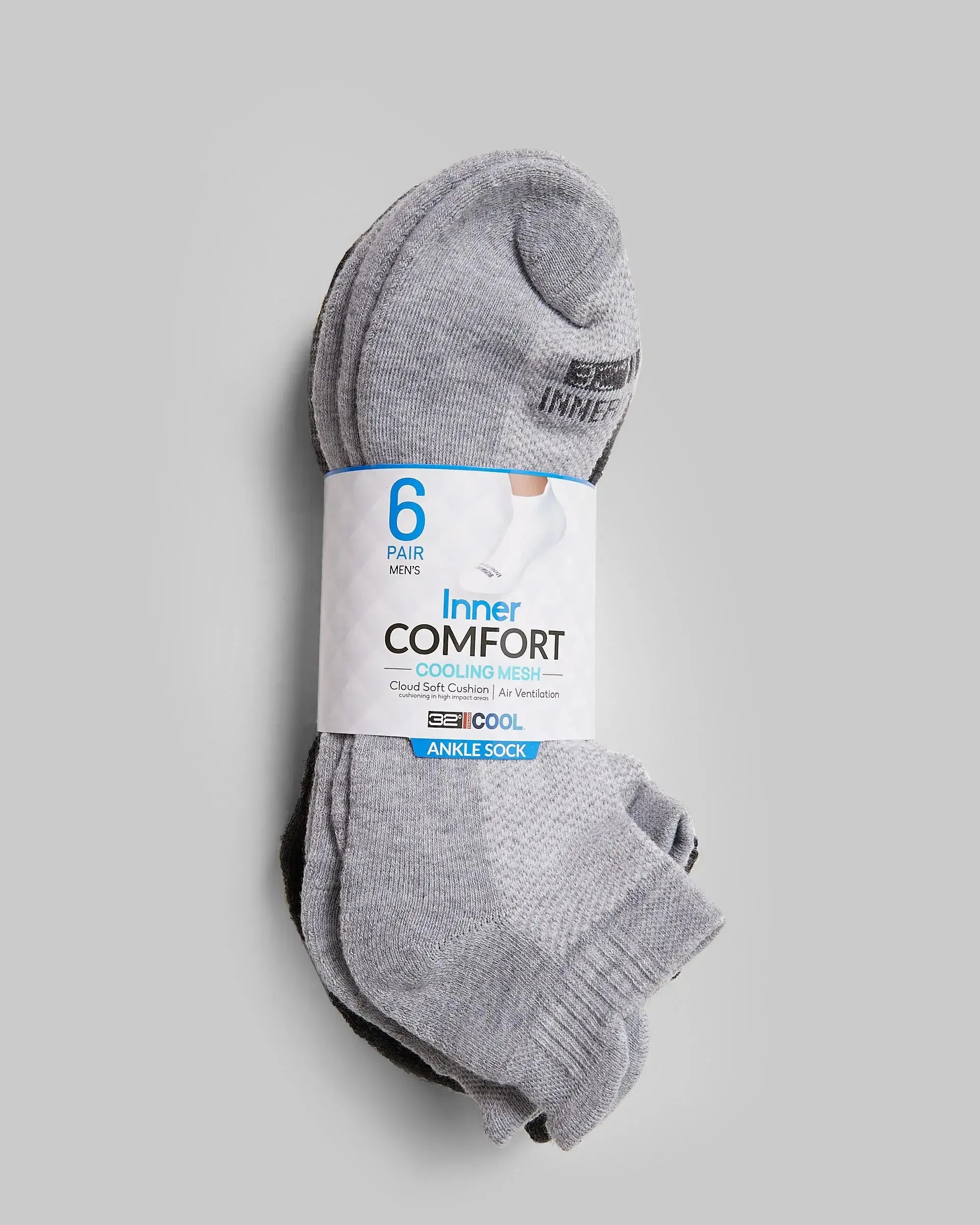 Men's Cool Comfort Ankle Running Sock, 6-Pack - Grey/Black/Navy