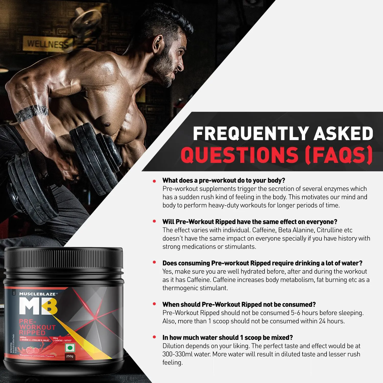 MuscleBlaze Pre-Workout Ripped-250g- Raspberry Lemonade Flavour