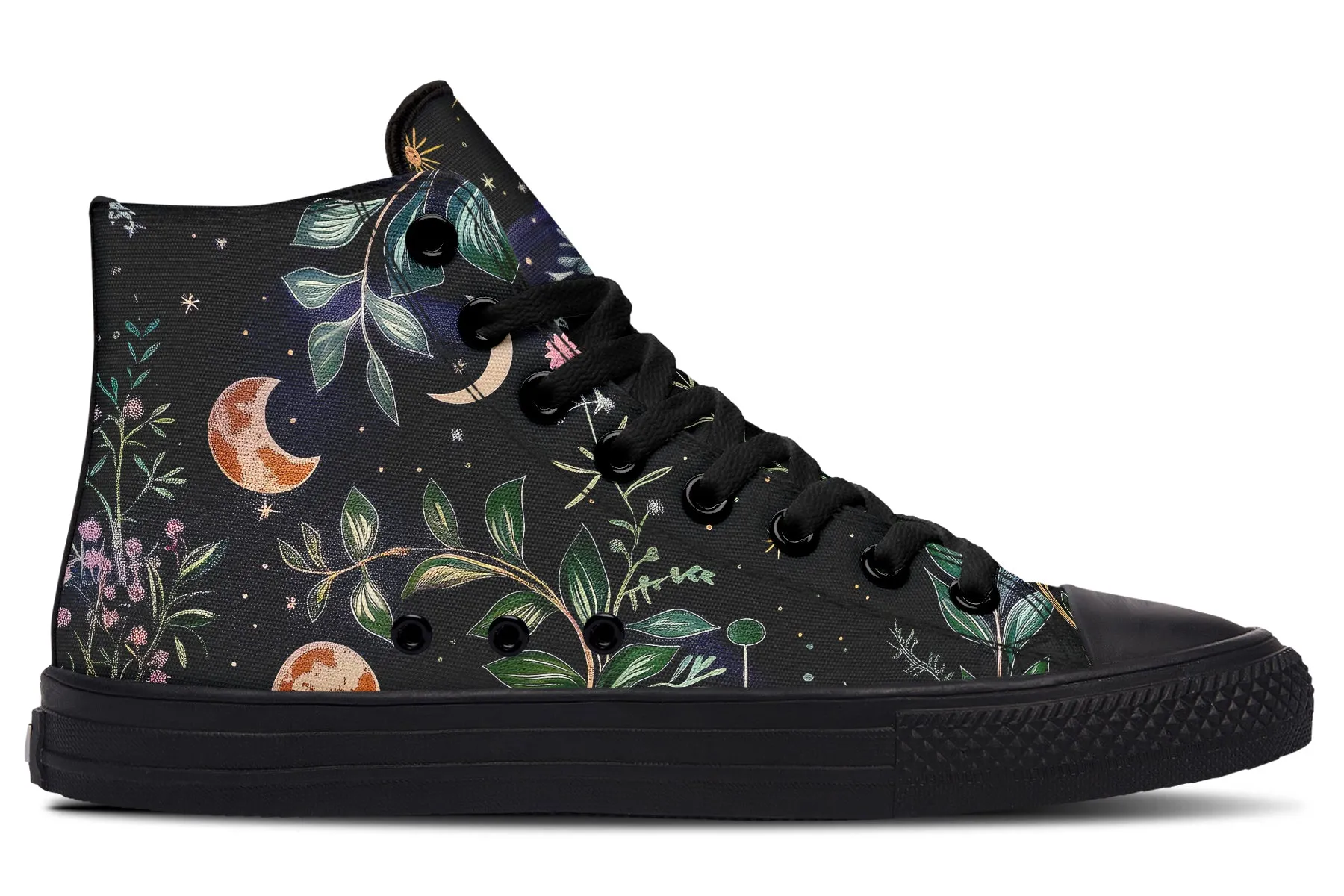 Night Blossom High Tops - Classic Premium Canvas Shoes with Comfortable and Durable Soles