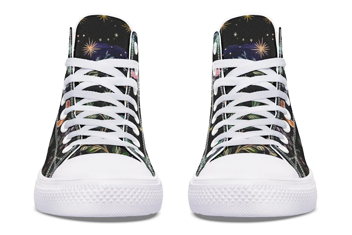 Night Blossom High Tops - Classic Premium Canvas Shoes with Comfortable and Durable Soles