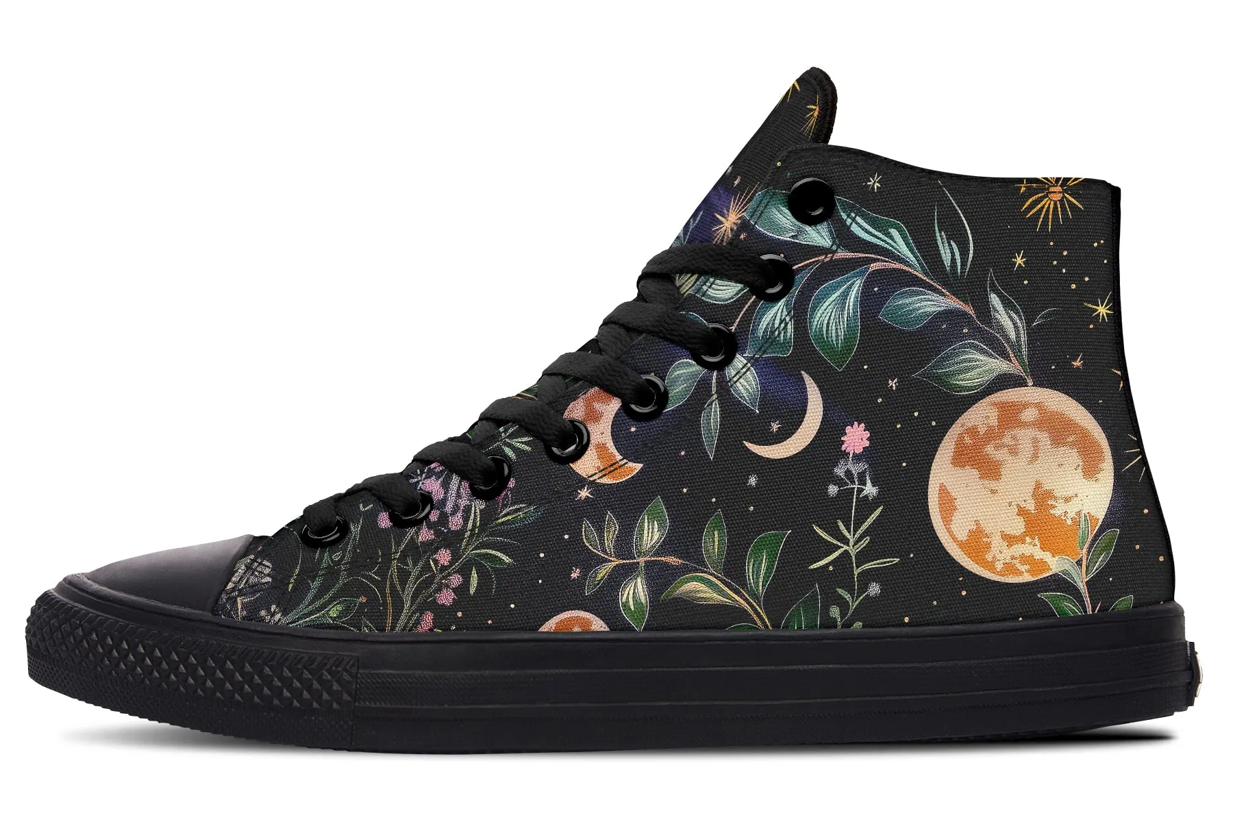 Night Blossom High Tops - Classic Premium Canvas Shoes with Comfortable and Durable Soles