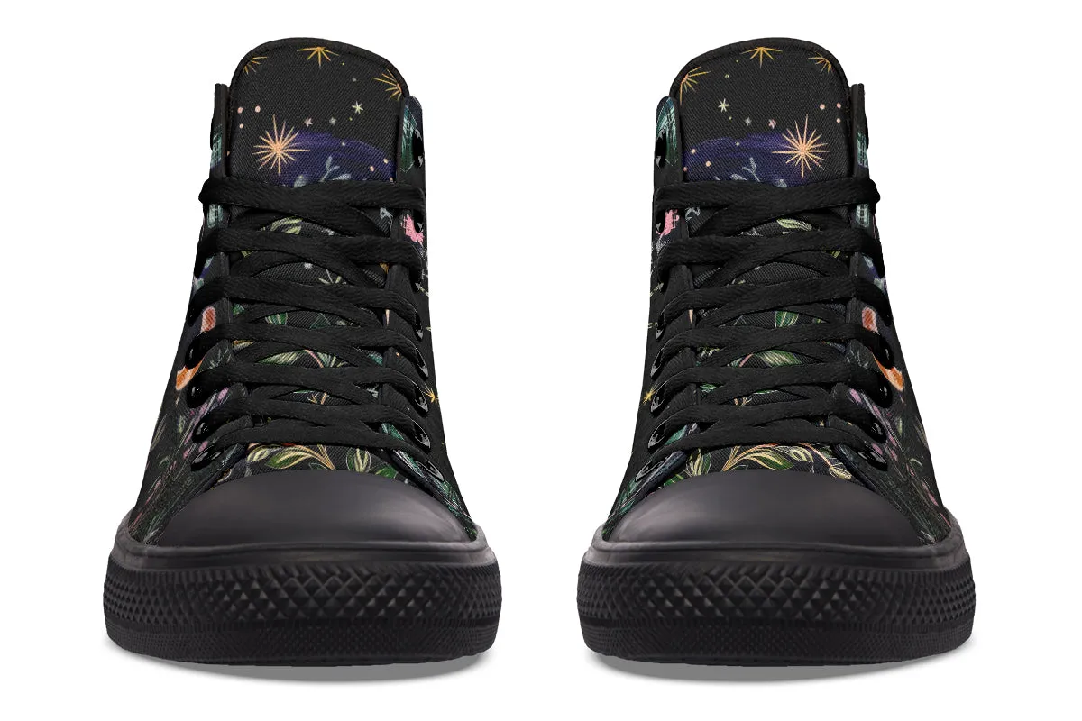 Night Blossom High Tops - Classic Premium Canvas Shoes with Comfortable and Durable Soles