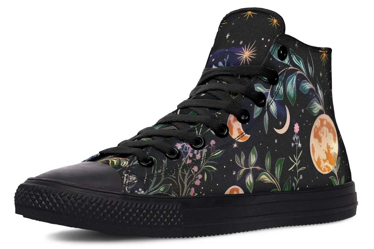 Night Blossom High Tops - Classic Premium Canvas Shoes with Comfortable and Durable Soles