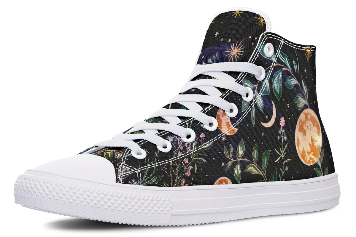 Night Blossom High Tops - Classic Premium Canvas Shoes with Comfortable and Durable Soles