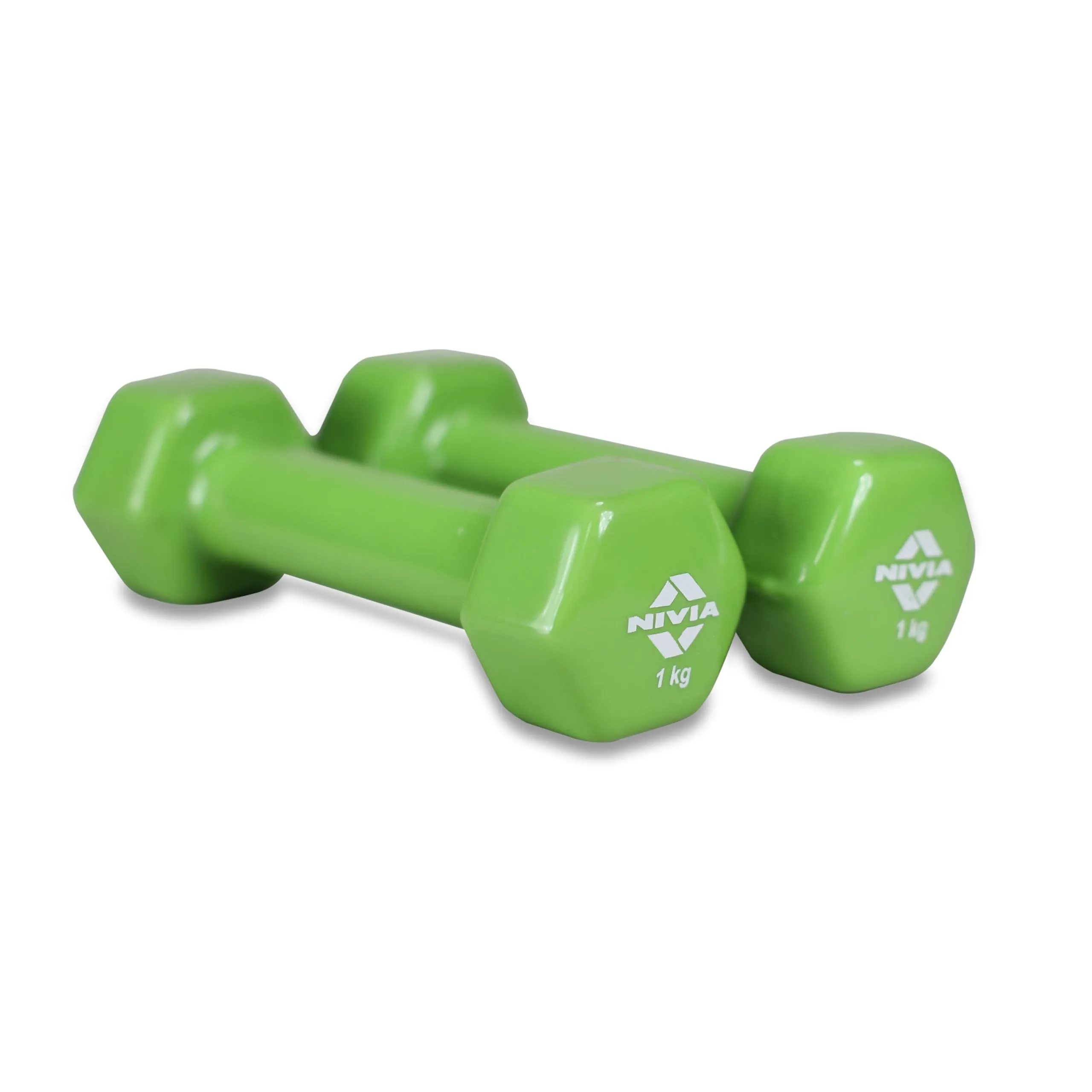 Nivia Vinyl Dumbbells for Hand Weights, Strength Training, Full Body Workout, Weight Loss & Exercise, Fitness Training, For Men & Women for Home Workouts, and Gym Equipment Set of 1 Kg Dumbbells (Green)