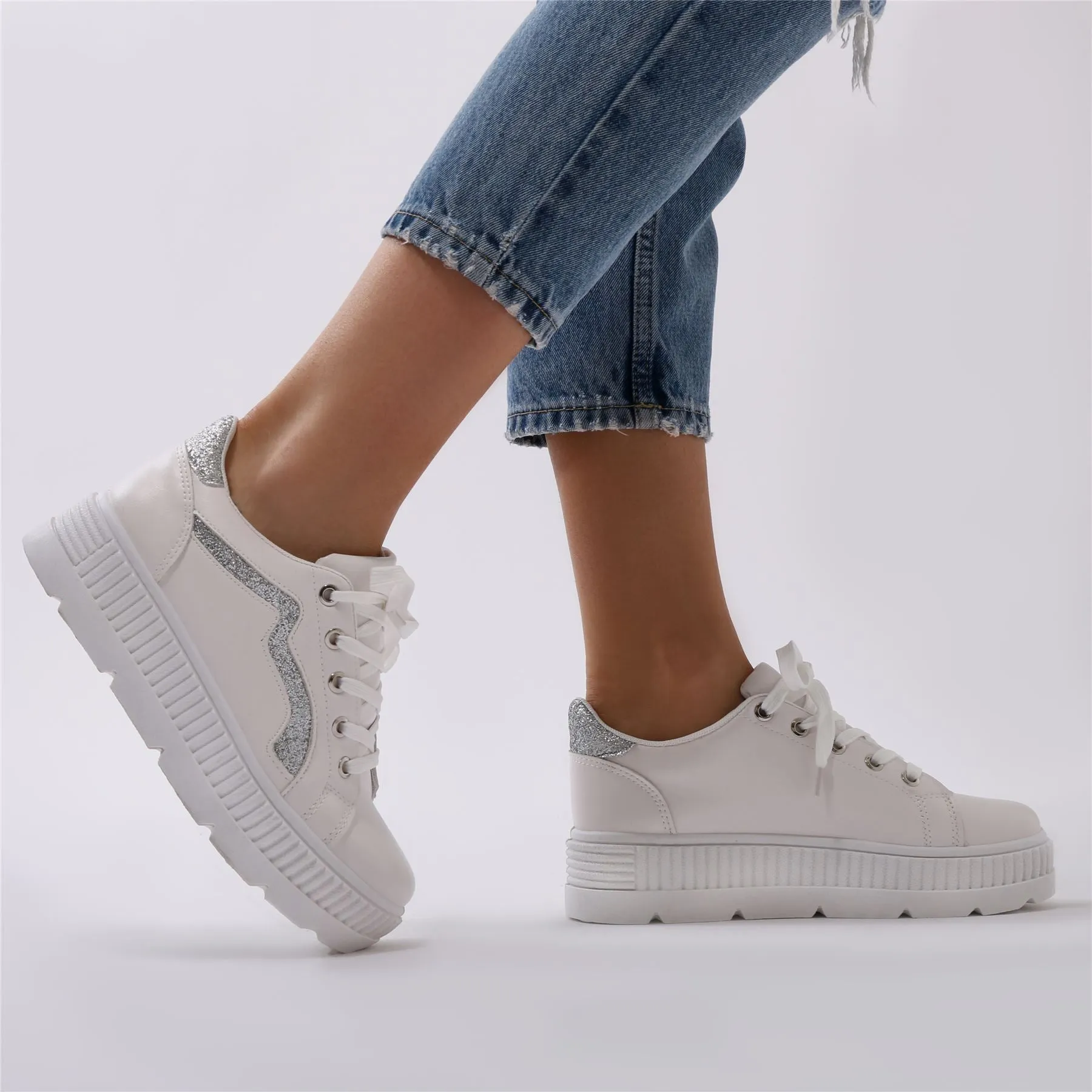 Payoff Platform Trainers in White and Silver