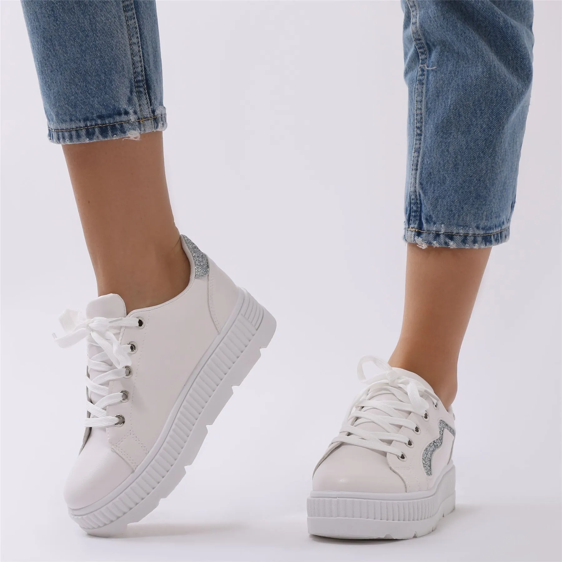 Payoff Platform Trainers in White and Silver