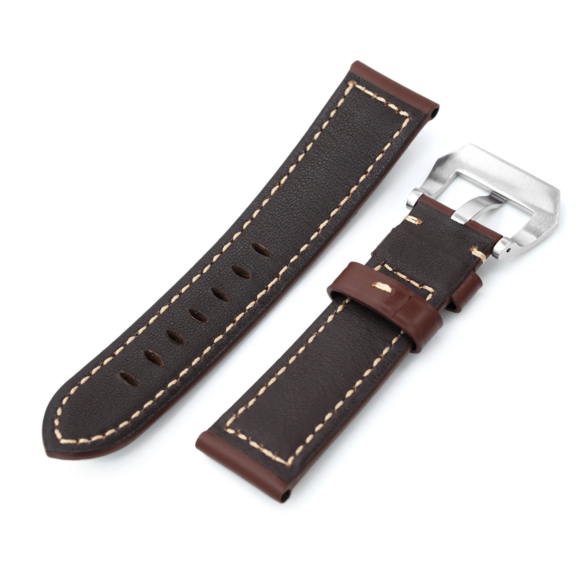 Pecan Brown Tapered Smooth Leather Watch Band, 22mm