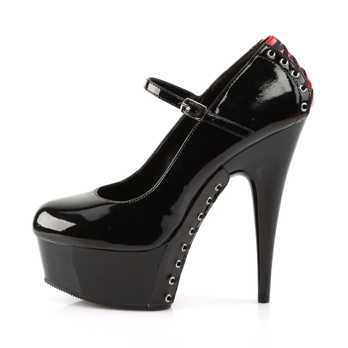 Pleaser Delight-687FH-Black-Red-Size 10-Clearance