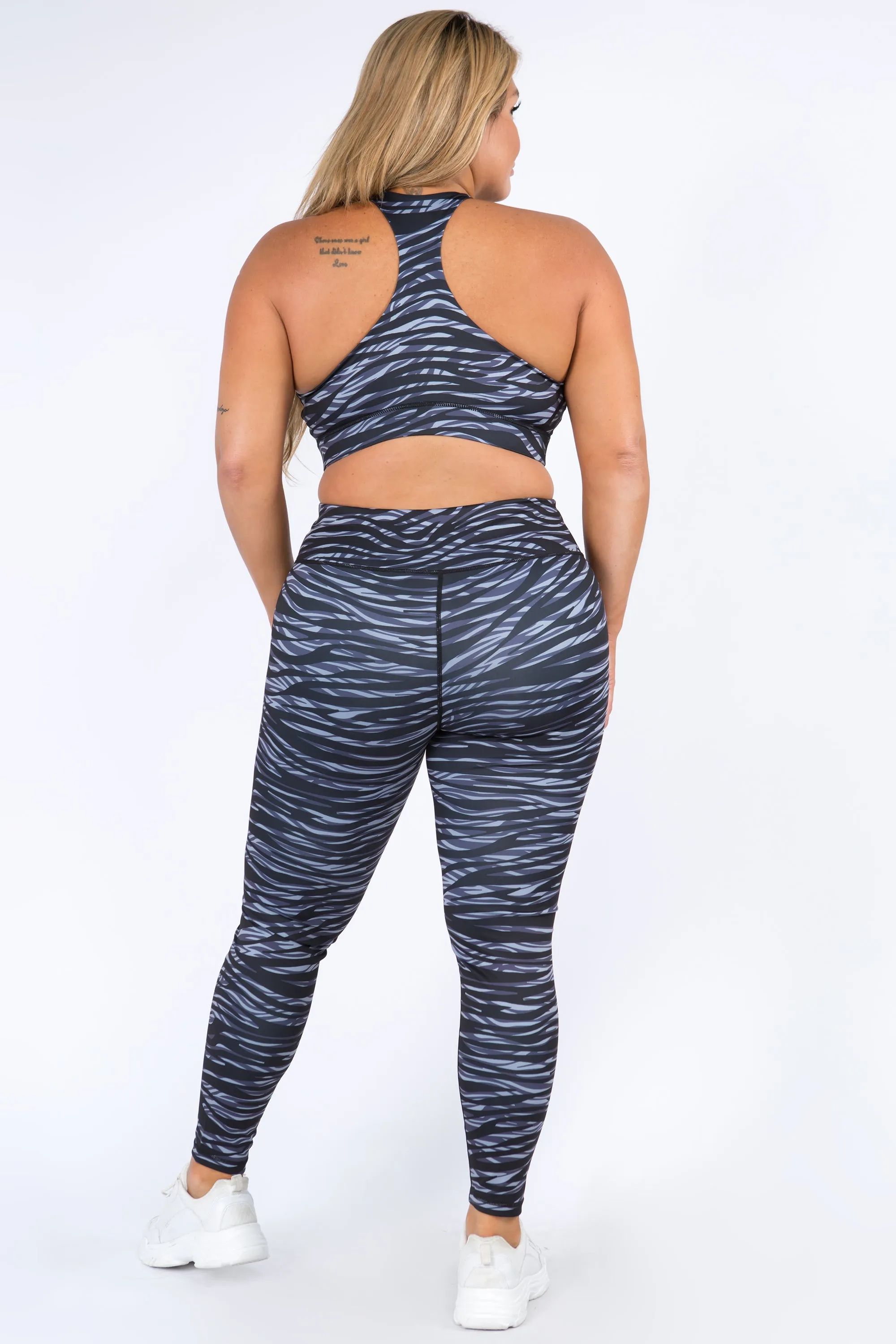 Plus Size Toned Zebra Print Active Set