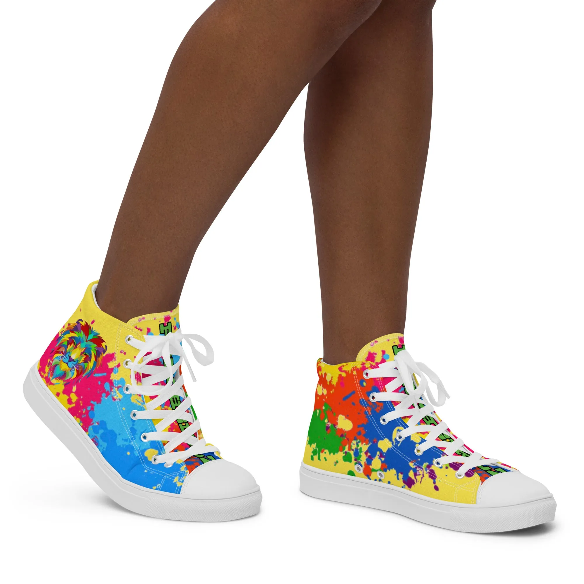 PORCHGIRLZ (YELLOW) PAINT SPLATTER Women’s high top canvas shoes