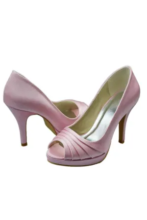 Pretty Pink Peep-toe High Heel Simple Satin Wedding Shoes S3