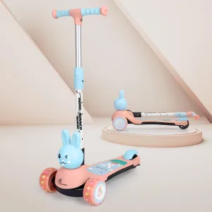 R for Rabbit Road Runner Bunny Kids Scooter, 3 Level Adjustable Height, Smart Fold & PU LED Wheels Kick Scooter with Brake for 3  Years Kids, Weight Capacity Upto 75kgs|6 Months Warranty|(Pink Blue)