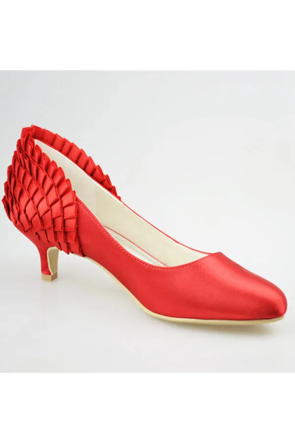 Red Low Heel Pretty Satin Handmade Wedding Shoes S121