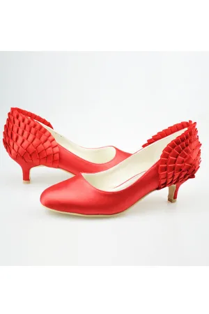 Red Low Heel Pretty Satin Handmade Wedding Shoes S121