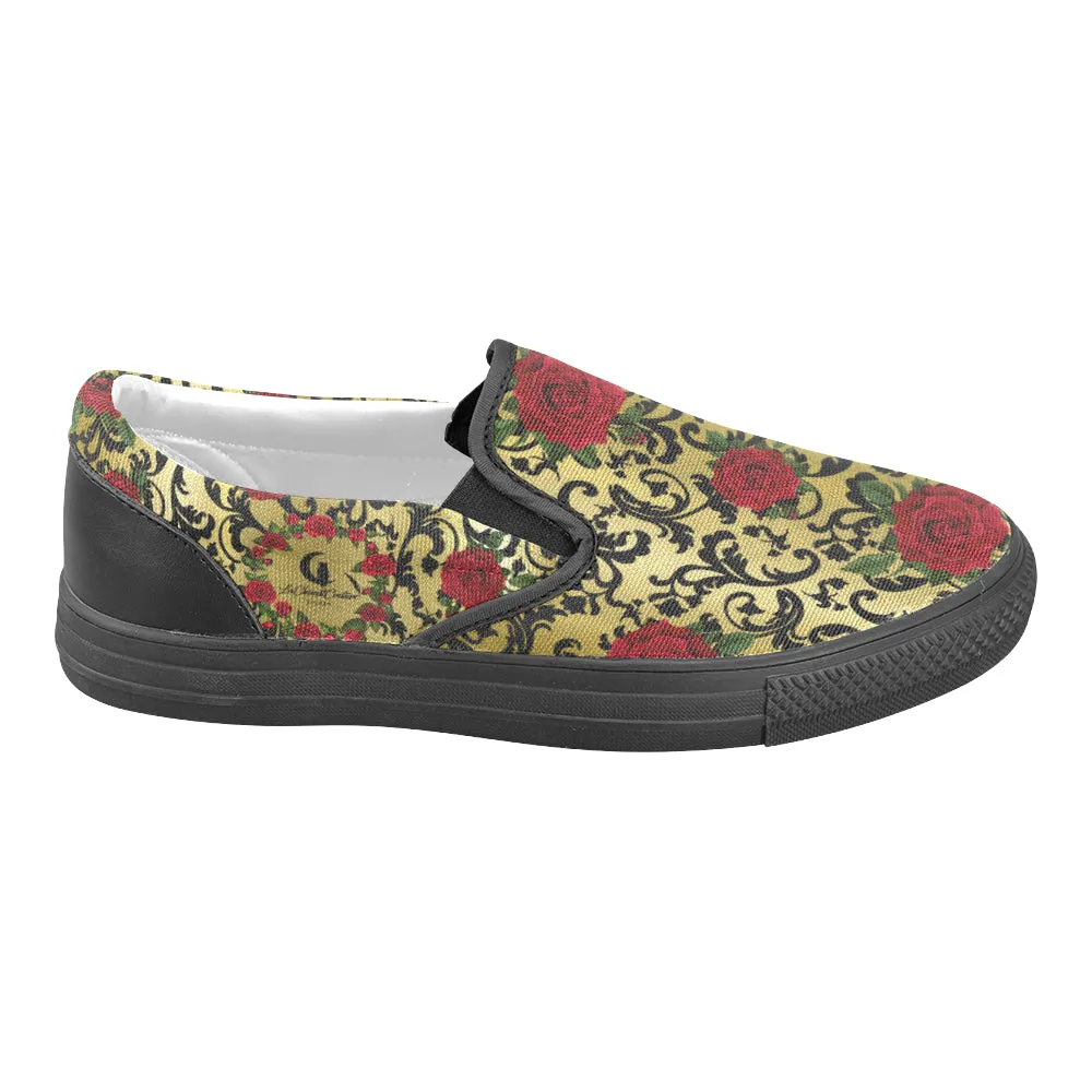 RED ROSES GOLD  Unusual Slip-on Canvas Shoes