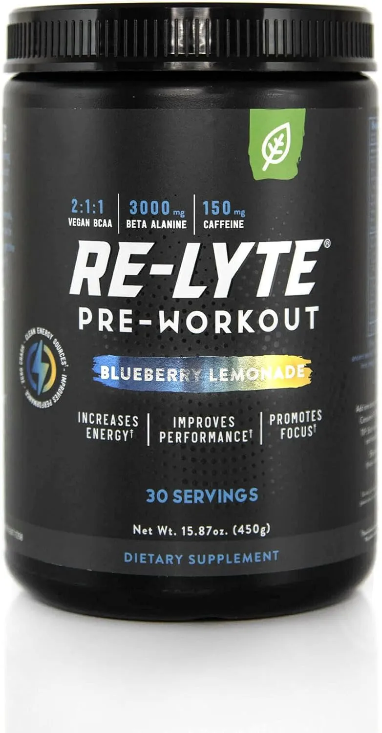 REDMOND, Re-Lyte Pre-Workout Drink Mix, Blueberry Lemonade, 15.87oz