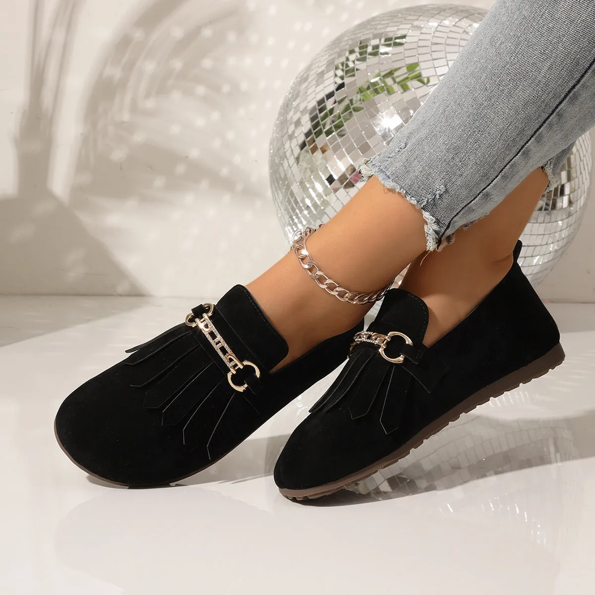 Retro Tassel Soft Sole Bean Shoes Spring Summer 2024 Big Size Casual Shoes