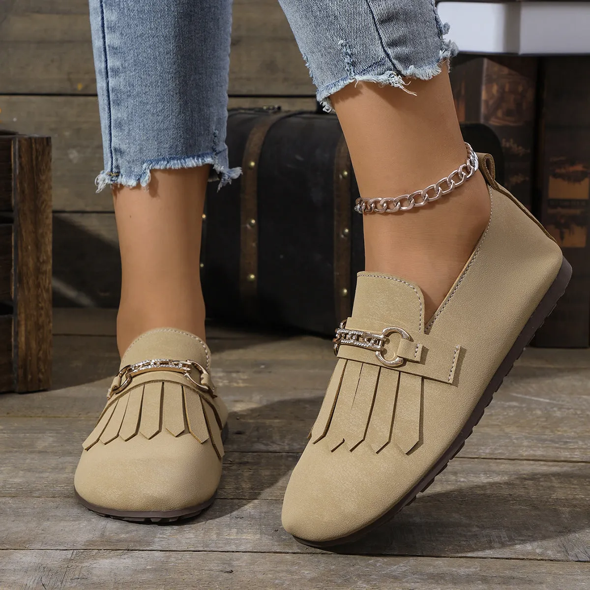 Retro Tassel Soft Sole Bean Shoes Spring Summer 2024 Big Size Casual Shoes