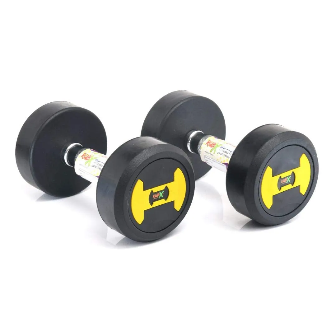 RUBX Rubber Coated Professional Round Dumbbells (Sold in Pair) (5 Kg x 2pc (Total = 10 kg)) YELLOW