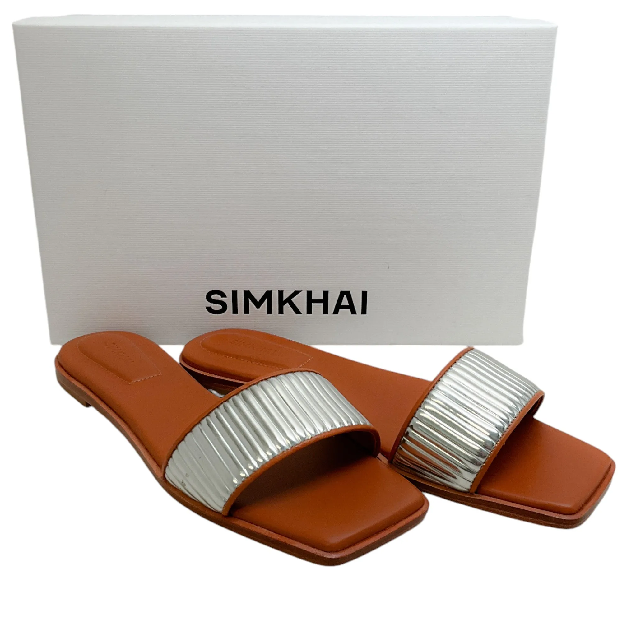 Simkhai Silver Leather Carter Slide Sandals