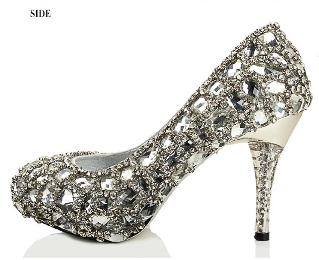 Sparkly Crystal High Heels Pointed Toe Rhinestone Wedding Bridal Shoes, S023