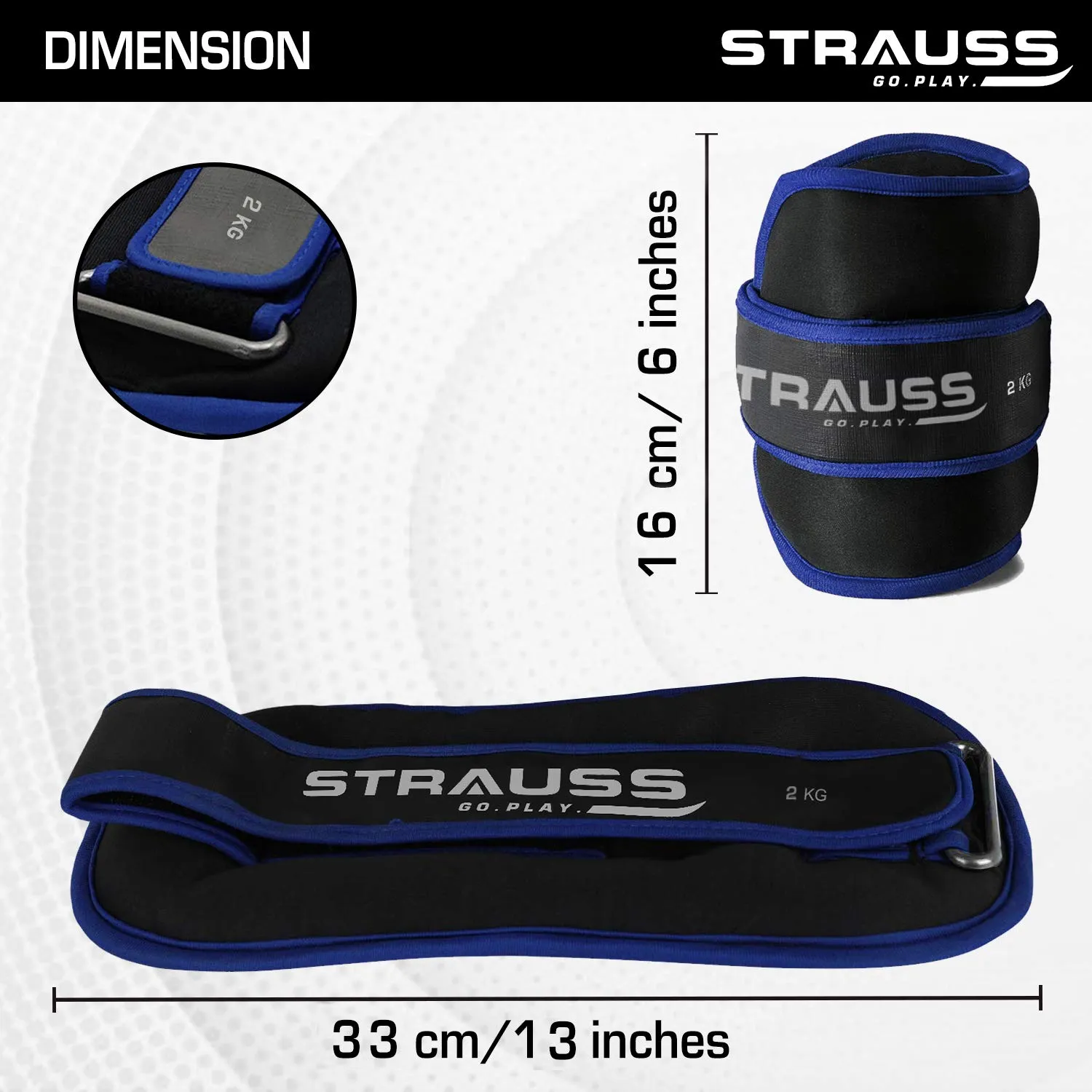 Strauss Ankle Weights for Exercise & Fitness|Adjustable Round Belt Design | Leg Weights for Strength Training, Walking Running, Jogging,Exercise & Gym Workout| Comfortable & Durable | (2 Kg Blue Pair)