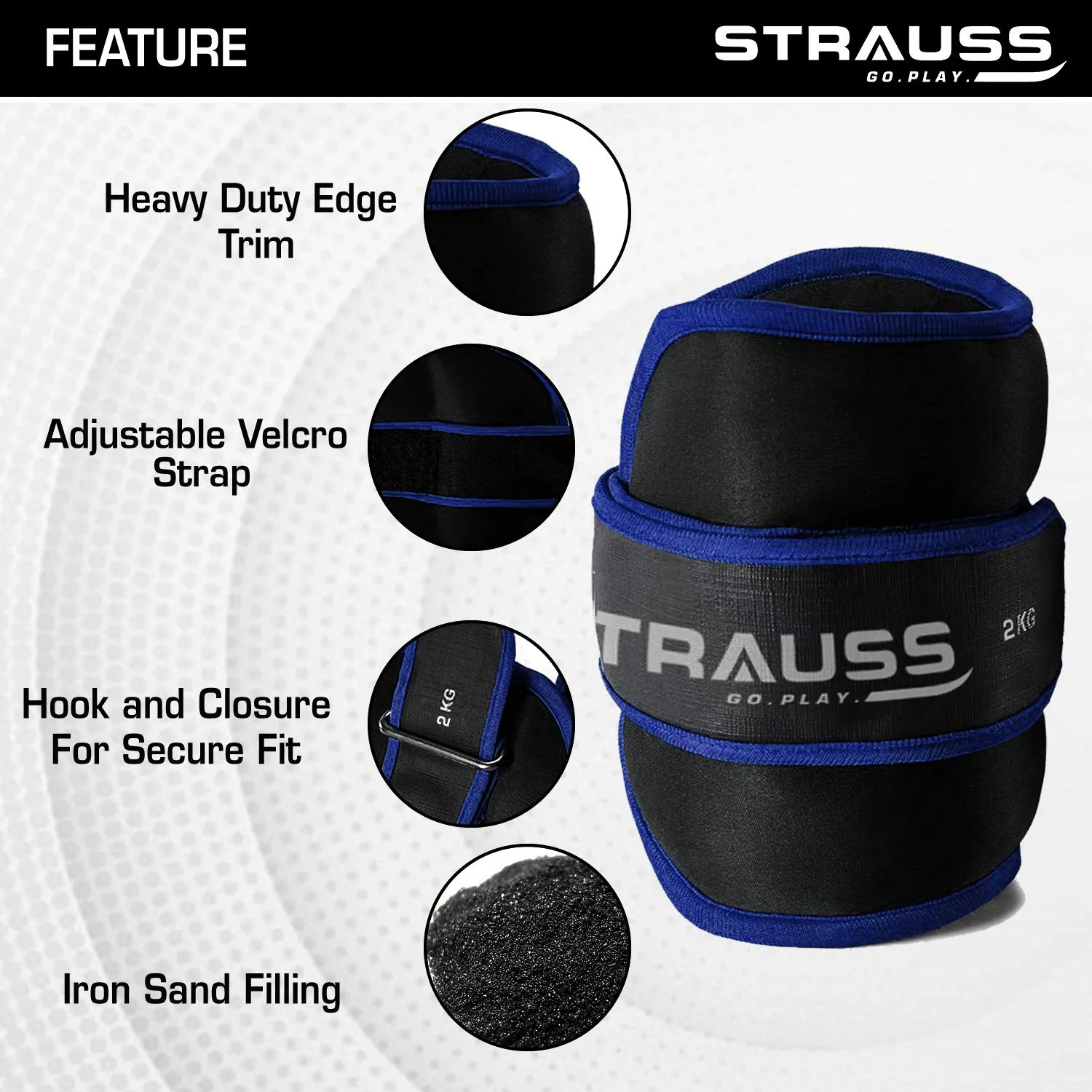 Strauss Ankle Weights for Exercise & Fitness|Adjustable Round Belt Design | Leg Weights for Strength Training, Walking Running, Jogging,Exercise & Gym Workout| Comfortable & Durable | (2 Kg Blue Pair)