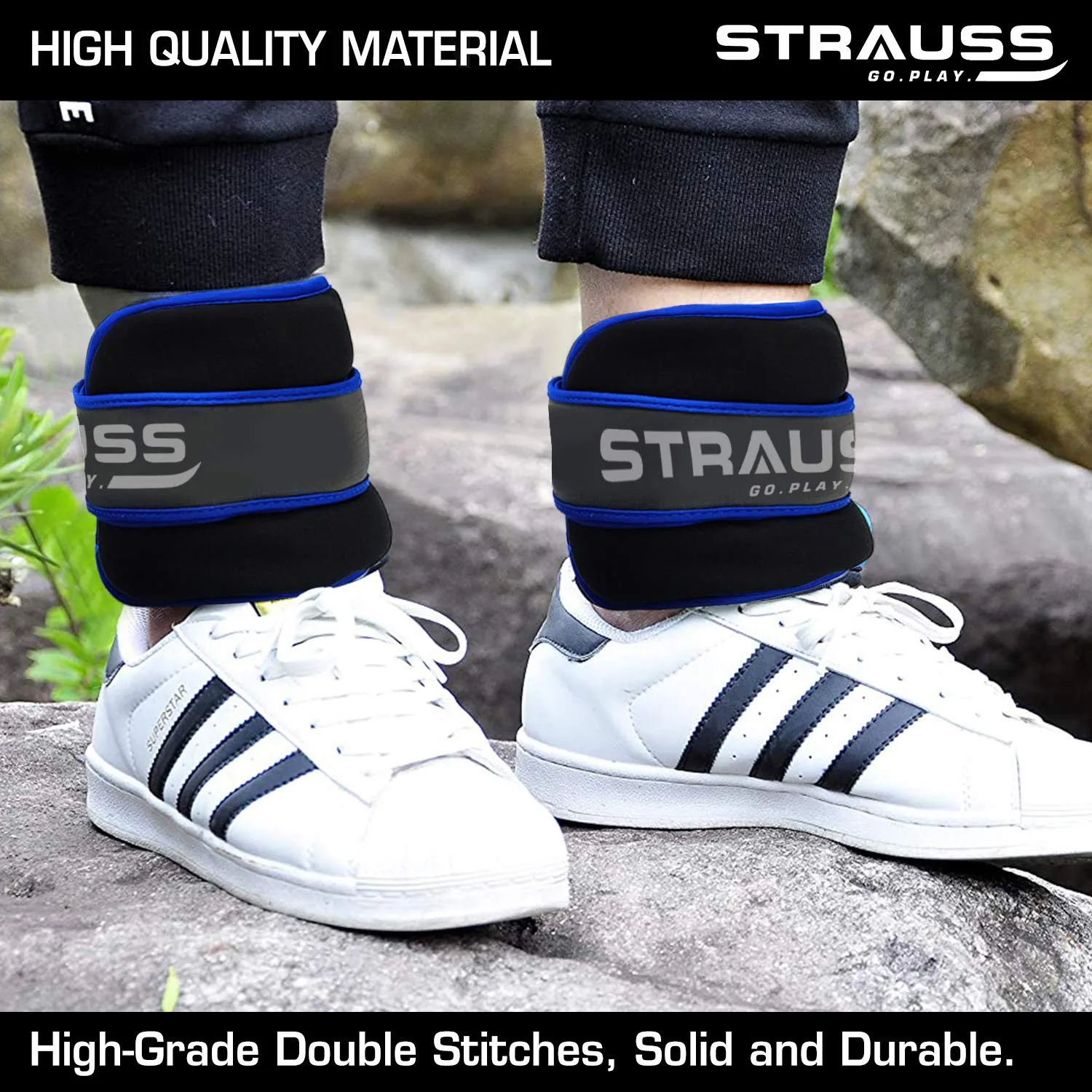 Strauss Ankle Weights for Exercise & Fitness|Adjustable Round Belt Design | Leg Weights for Strength Training, Walking Running, Jogging,Exercise & Gym Workout| Comfortable & Durable | (2 Kg Blue Pair)