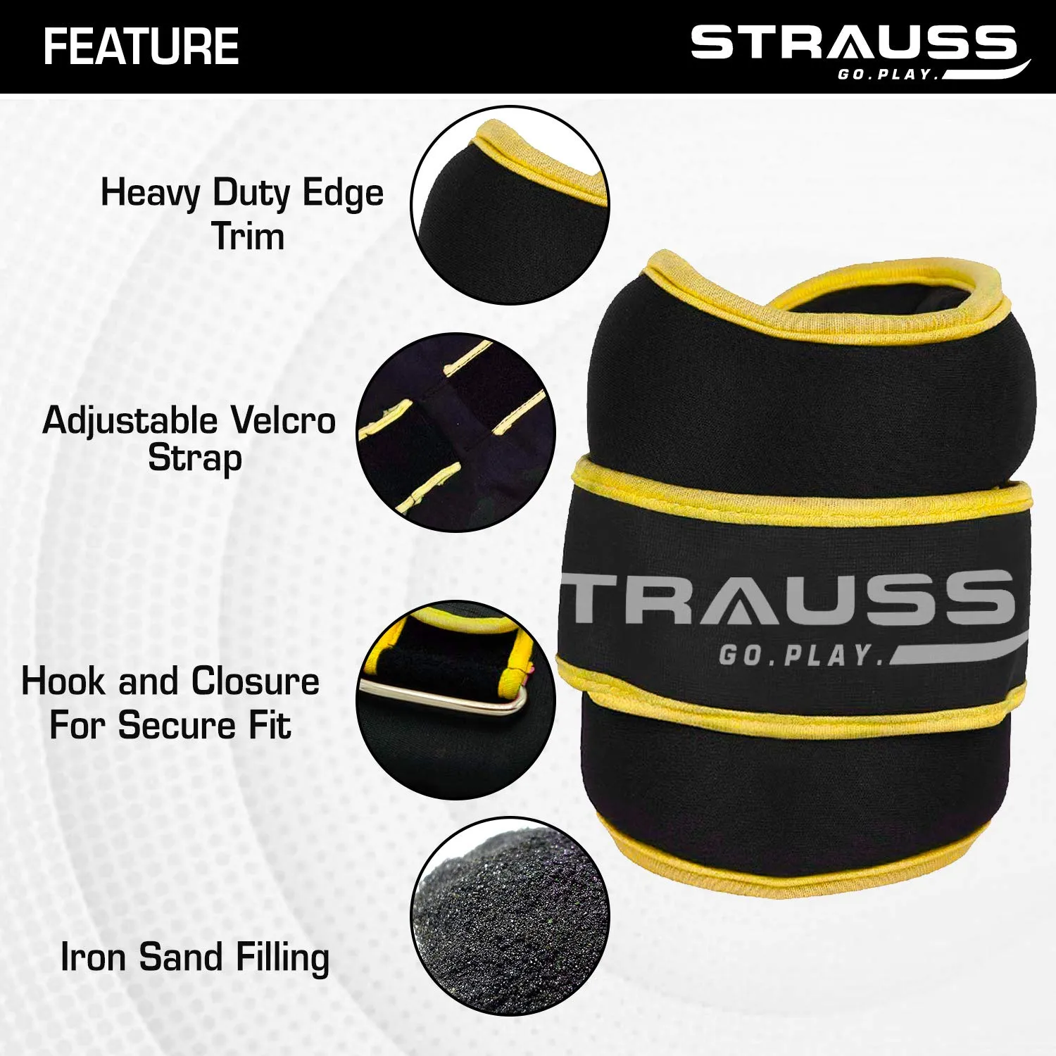 Strauss Ankle Weights for Exercise & Fitness|Adjustable Round Belt Design|Leg Weights for Strength Training,Walking Running,Jogging,Exercise &Gym Workout|Comfortable & Durable|1.5Kg(Each)(Yellow Pair)