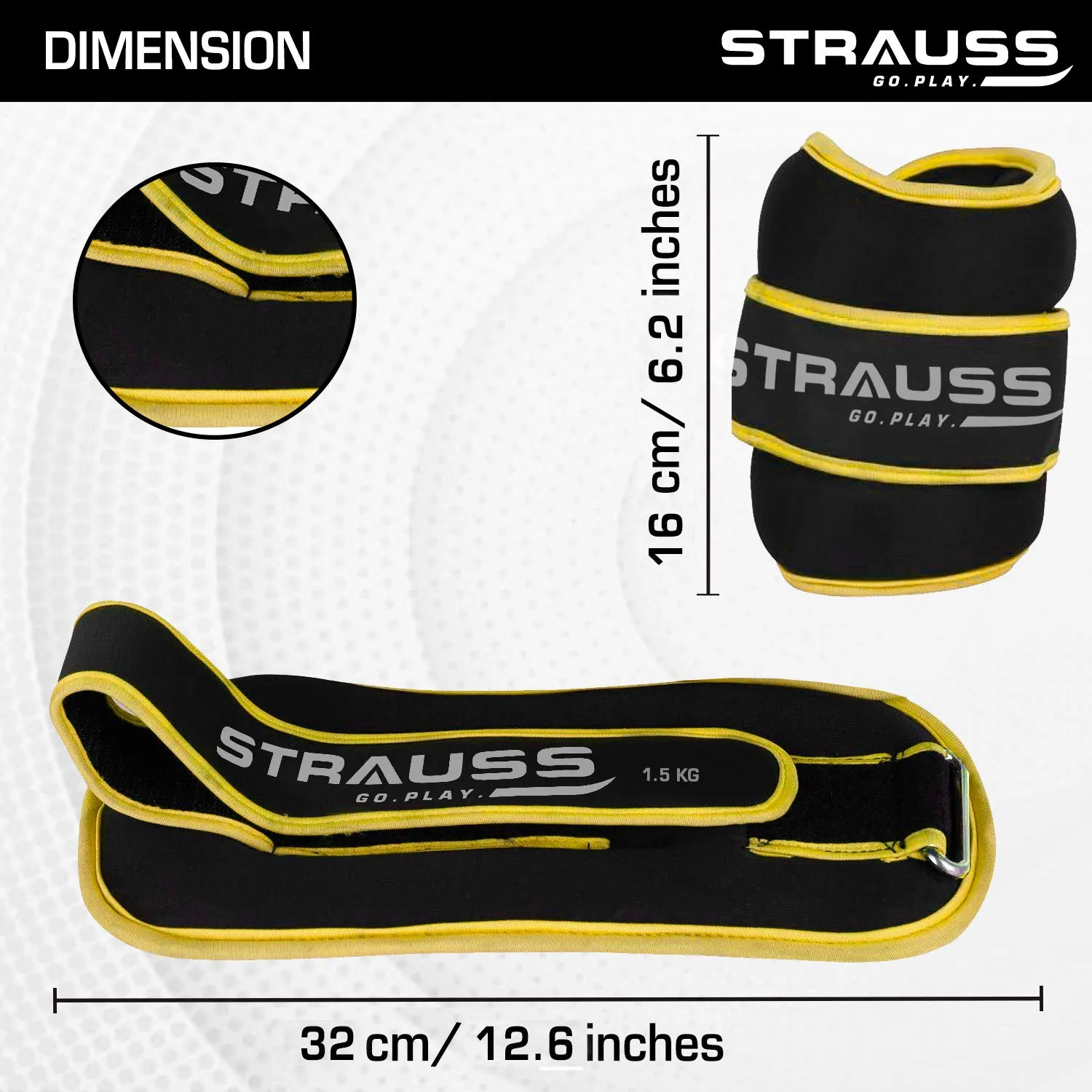 Strauss Ankle Weights for Exercise & Fitness|Adjustable Round Belt Design|Leg Weights for Strength Training,Walking Running,Jogging,Exercise &Gym Workout|Comfortable & Durable|1.5Kg(Each)(Yellow Pair)