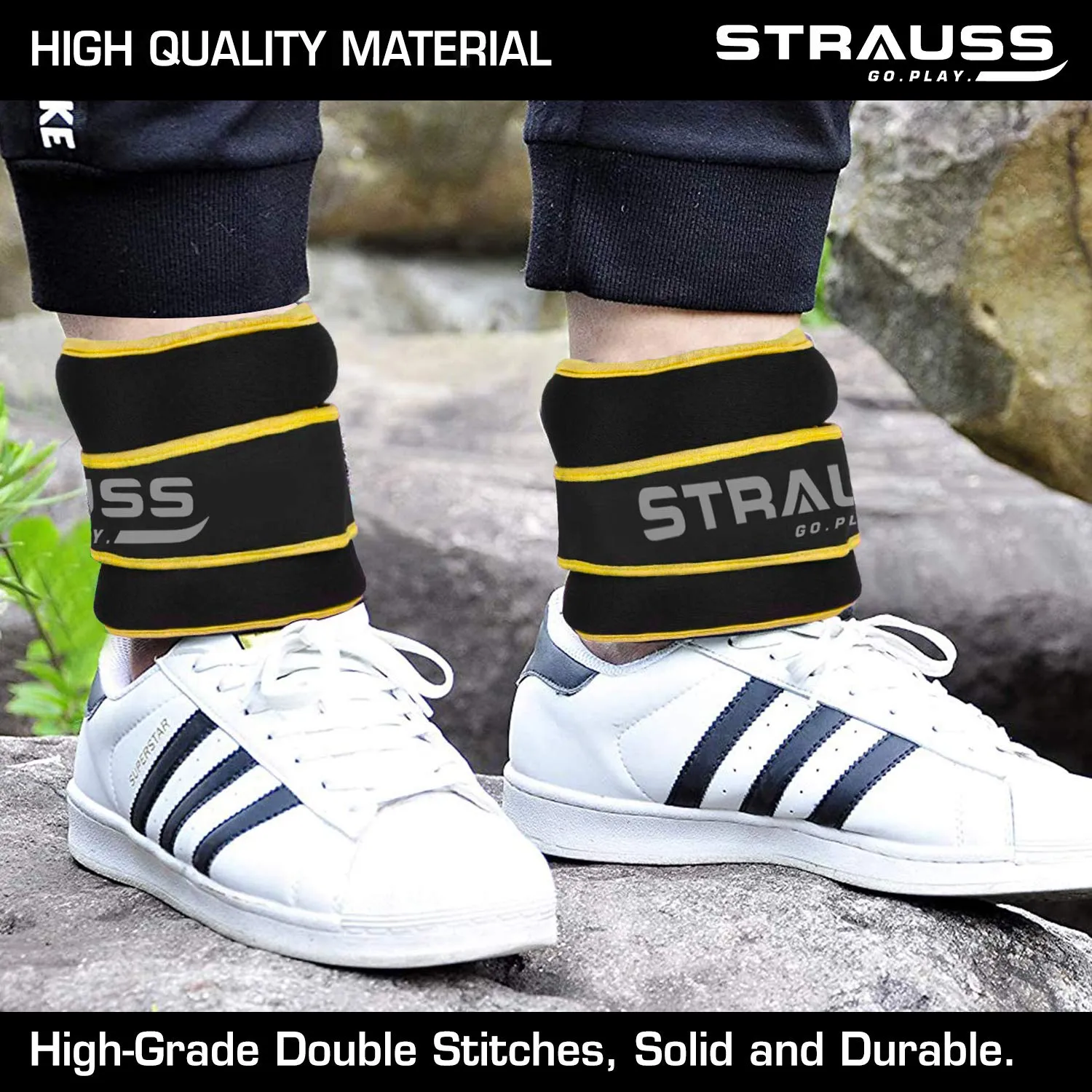 Strauss Ankle Weights for Exercise & Fitness|Adjustable Round Belt Design|Leg Weights for Strength Training,Walking Running,Jogging,Exercise &Gym Workout|Comfortable & Durable|1.5Kg(Each)(Yellow Pair)