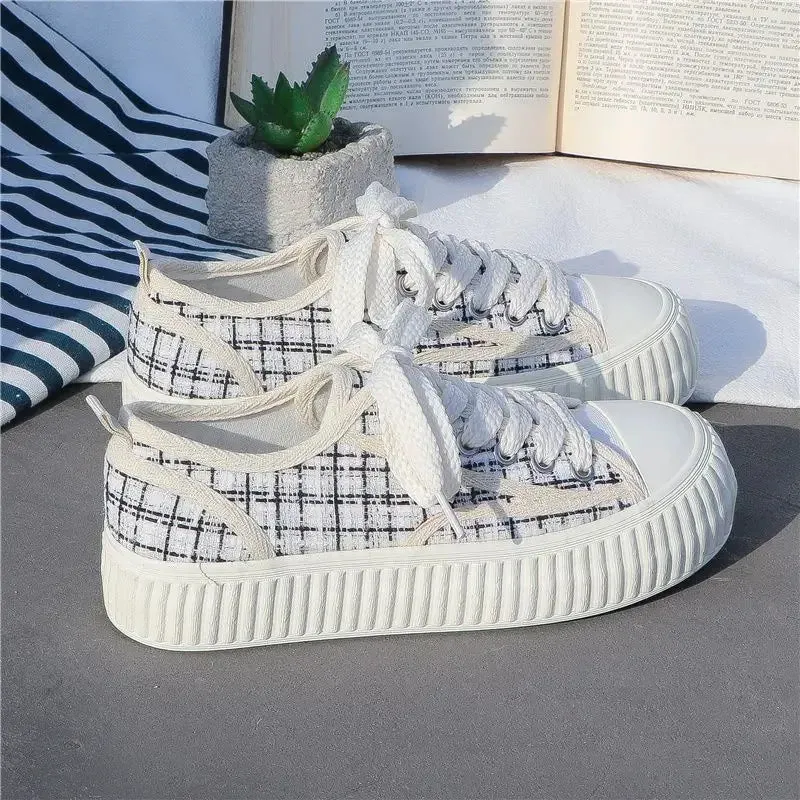 TAVIMART  -  Canvas Women's Shoes Lace Up Low High on Platform Female Footwear Whit New Arrival Cheap A Shoe Daily Routine Y2k Fashion H