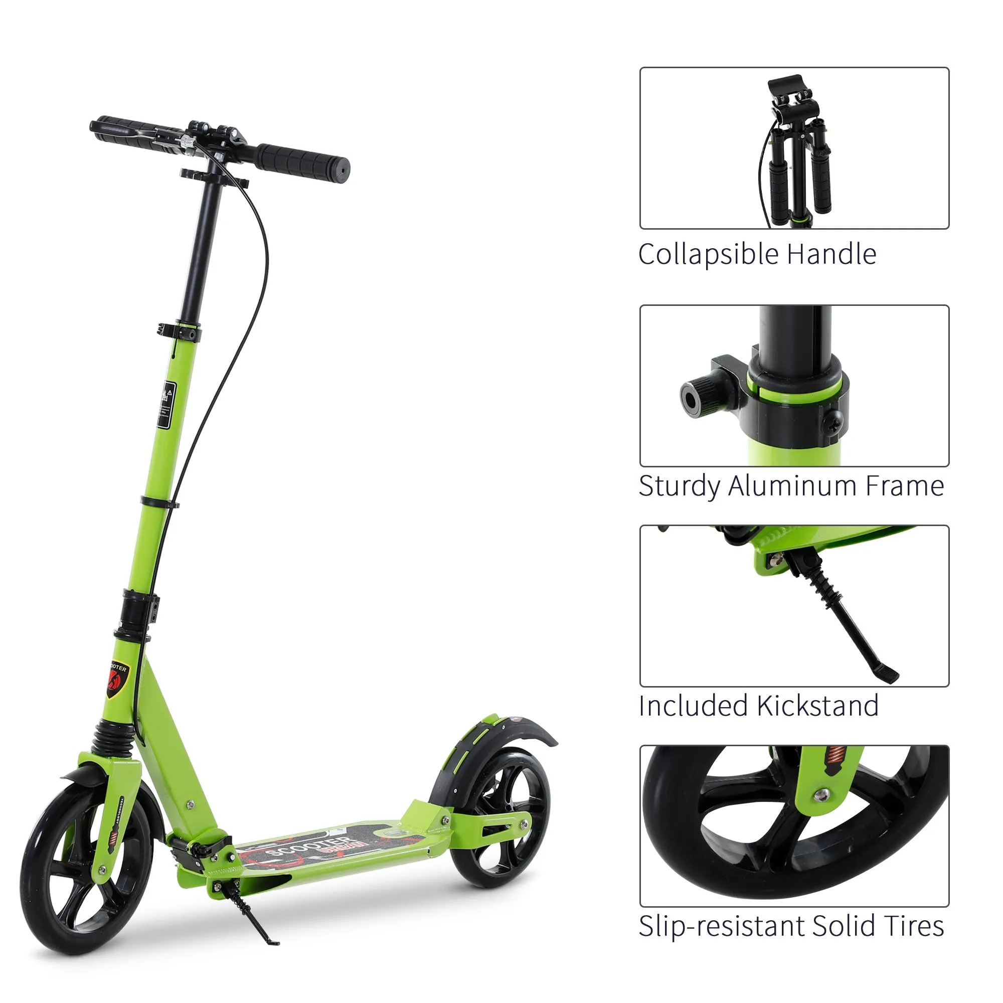 Teens Adult Kick Scooter Fold Adjust 14  w/ Dual Brake System Green