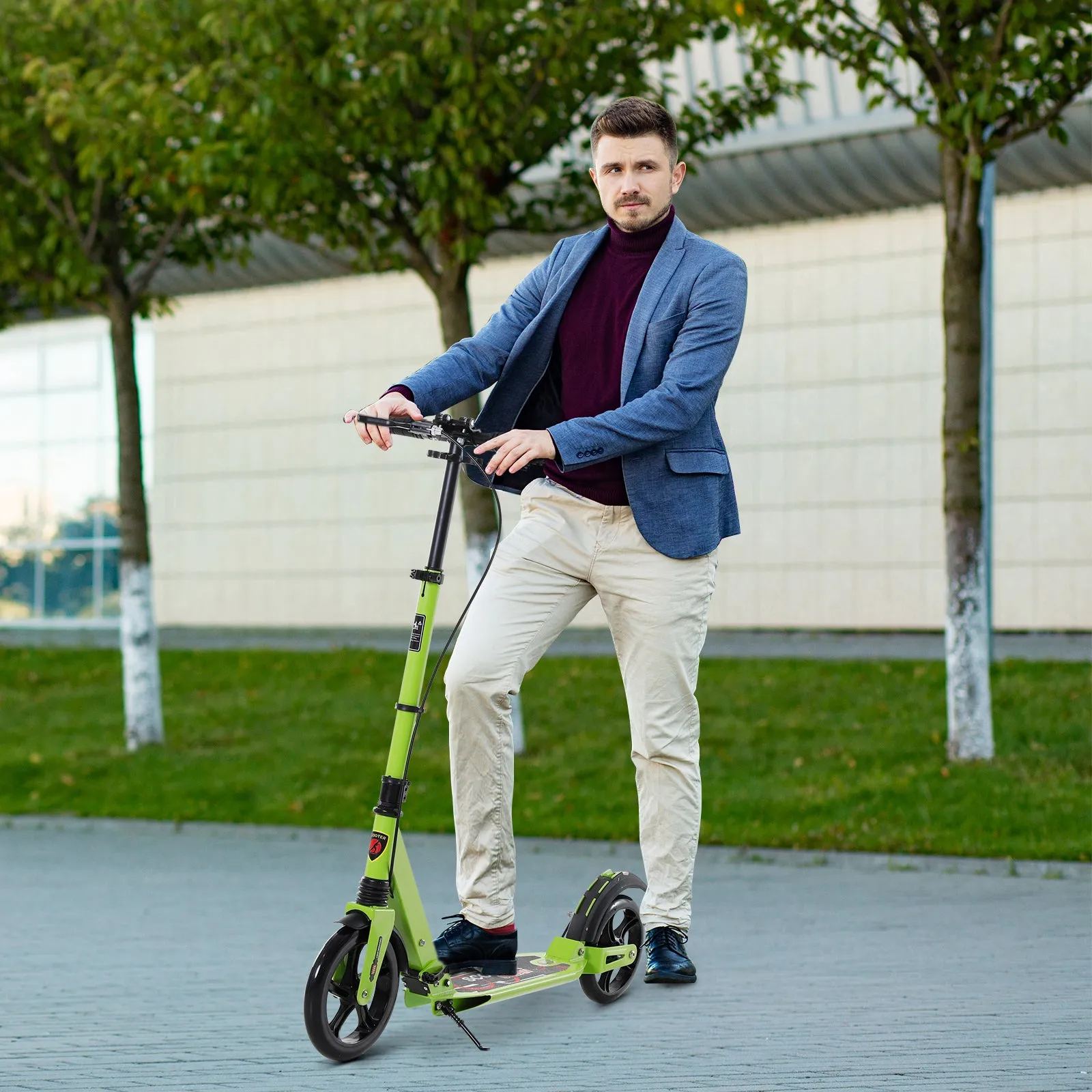 Teens Adult Kick Scooter Fold Adjust 14  w/ Dual Brake System Green