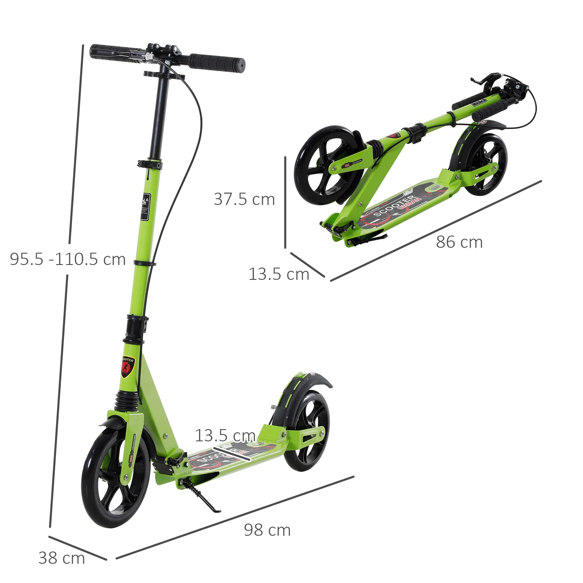 Teens Adult Kick Scooter Fold Adjust 14  w/ Dual Brake System Green