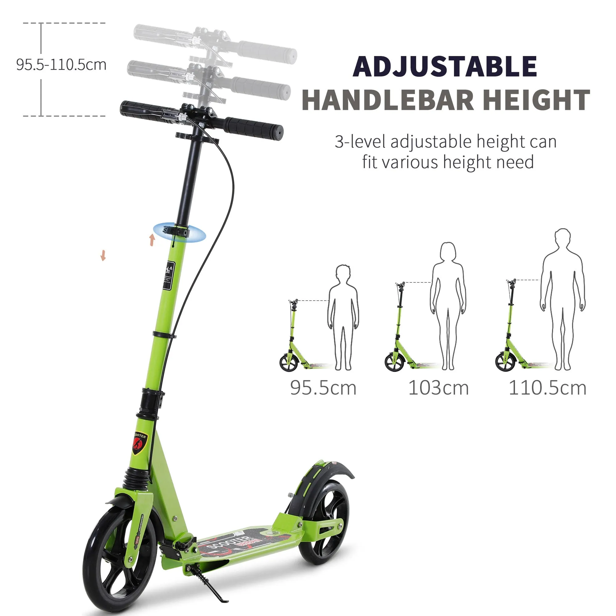 Teens Adult Kick Scooter Fold Adjust 14  w/ Dual Brake System Green