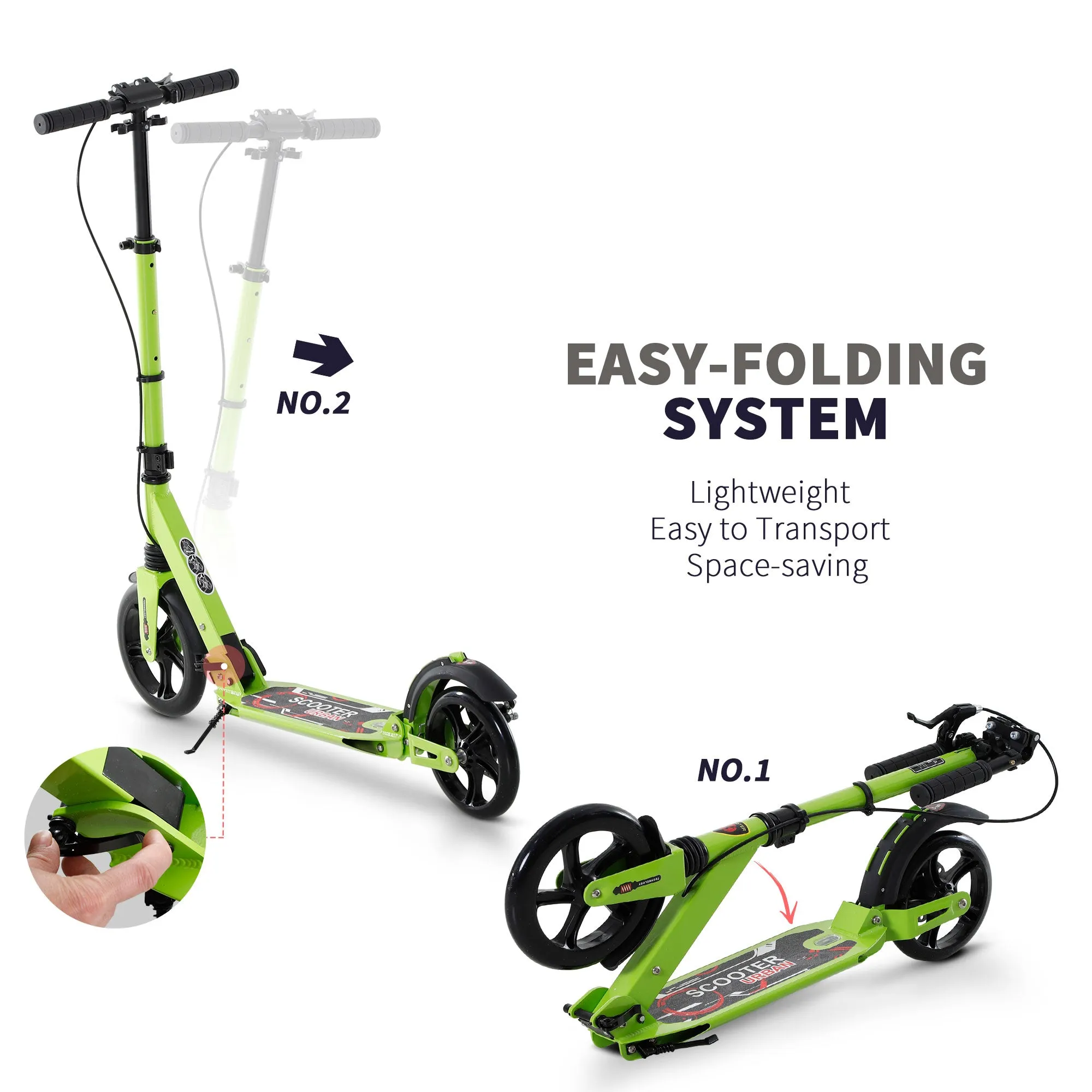 Teens Adult Kick Scooter Fold Adjust 14  w/ Dual Brake System Green