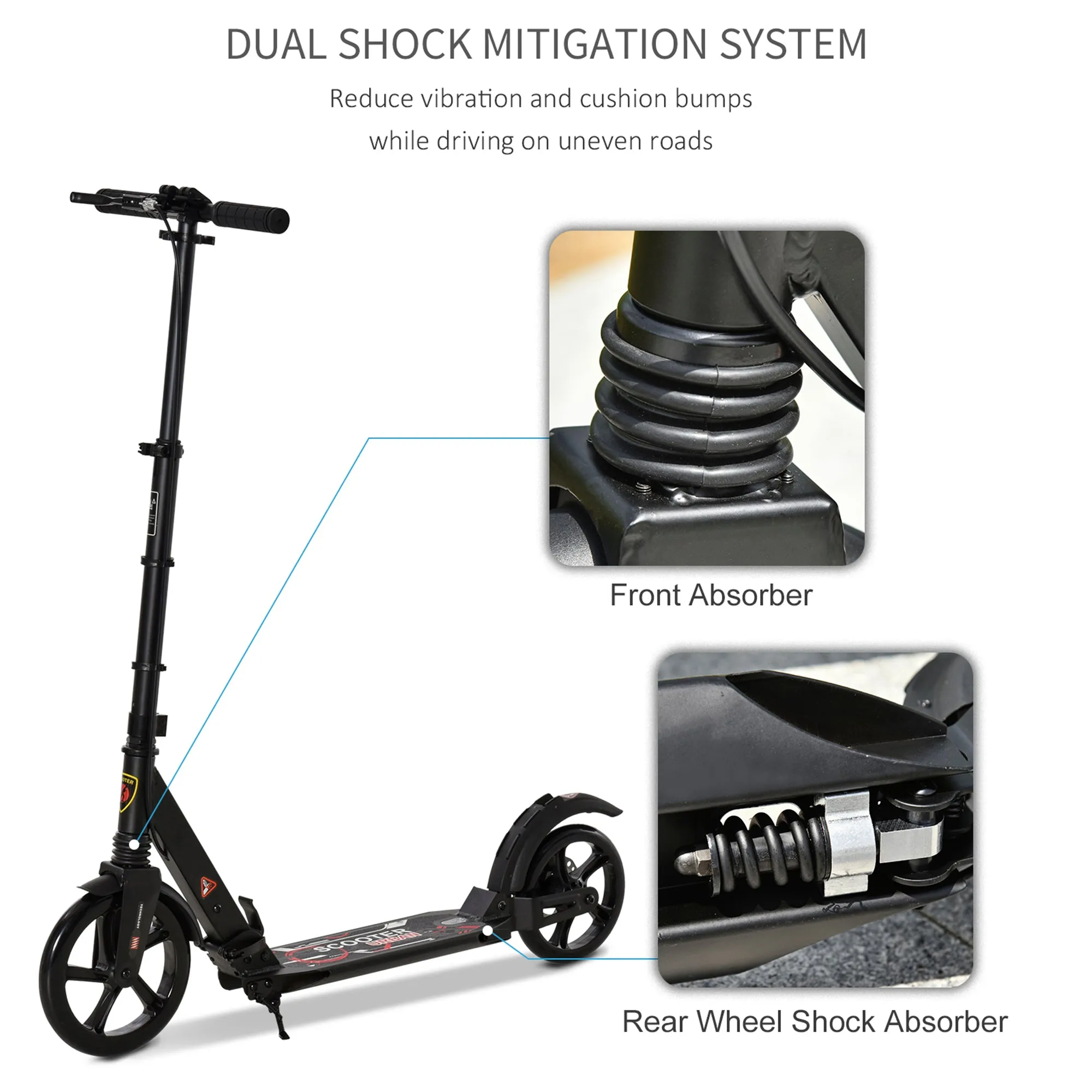 Teens Adult Kick Scooter Fold Adjust 14  w/ Rear Dual Brake System Black