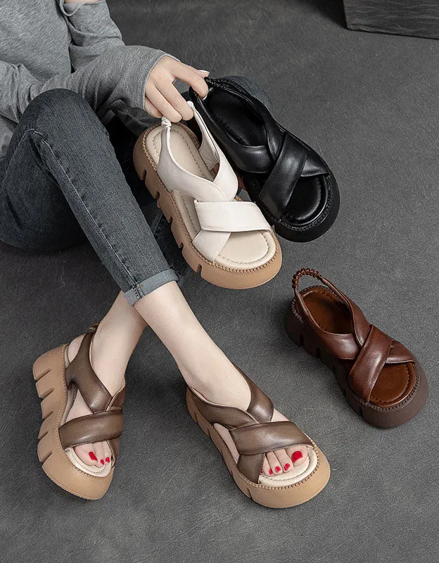 Wide Toe Box Cross Strap Slingback Platform Sandals