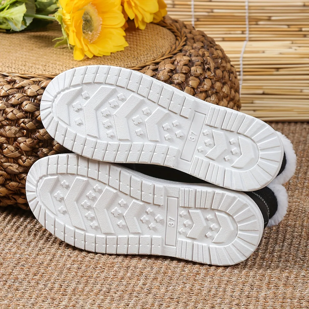 Women's High Top Canvas Shoes, Casual Lace Up Plush Lined Shoes, Comfortable Winter Shoes